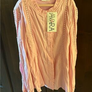 Avara Peach Blouse with Lace Detailing
